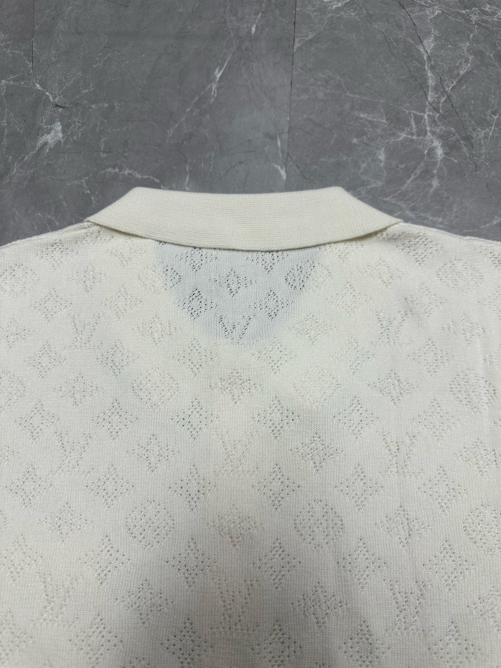 Louis Vuitton short-sleeve button-up shirt, white, rounded back yoke and texture