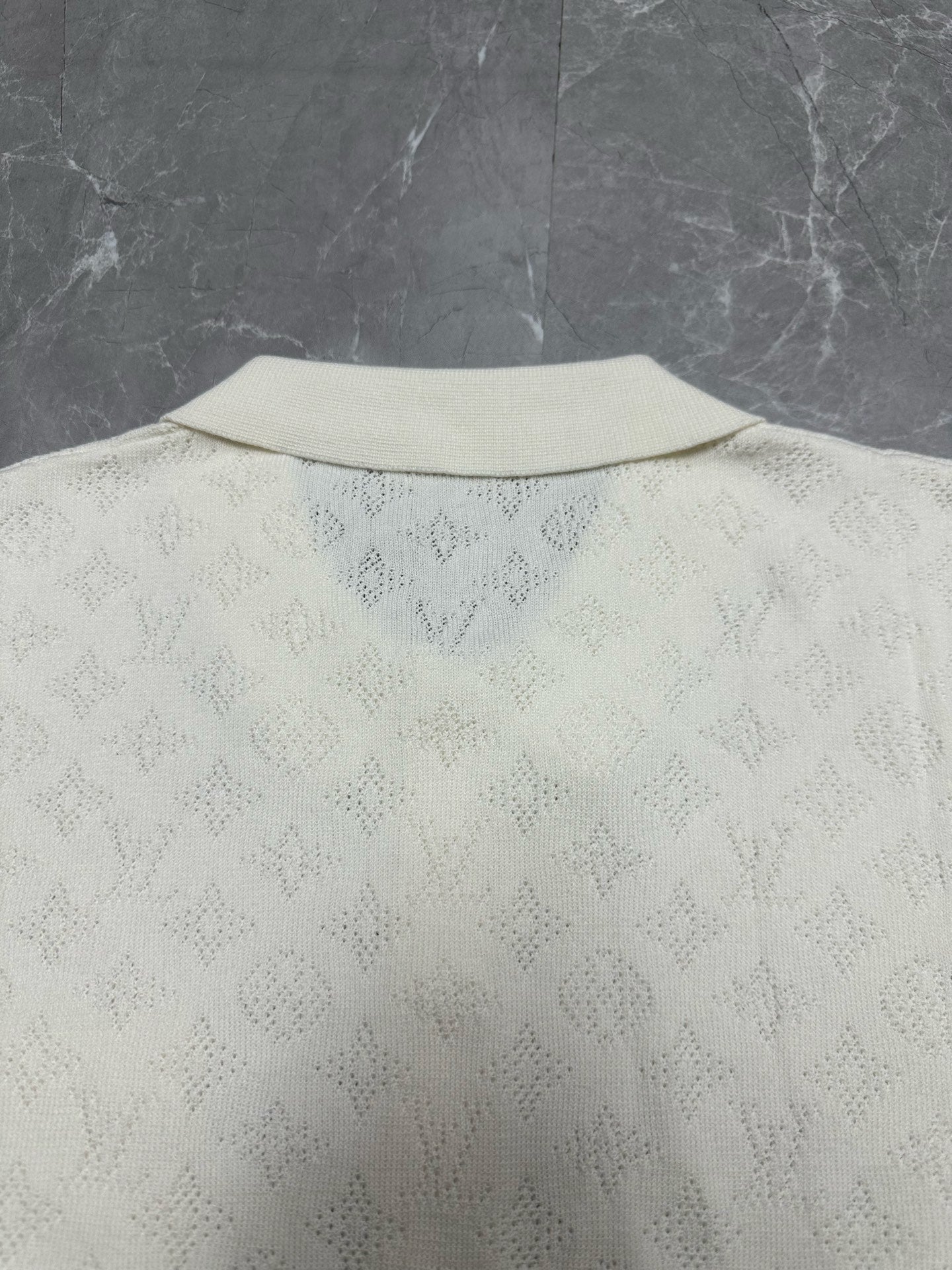 Louis Vuitton short-sleeve button-up shirt, white, rounded back yoke and texture