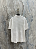 Louis Vuitton white polo shirt back view with textured check pattern and short sleeves