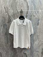 Louis Vuitton white short-sleeve polo shirt with button placket and textured check knit