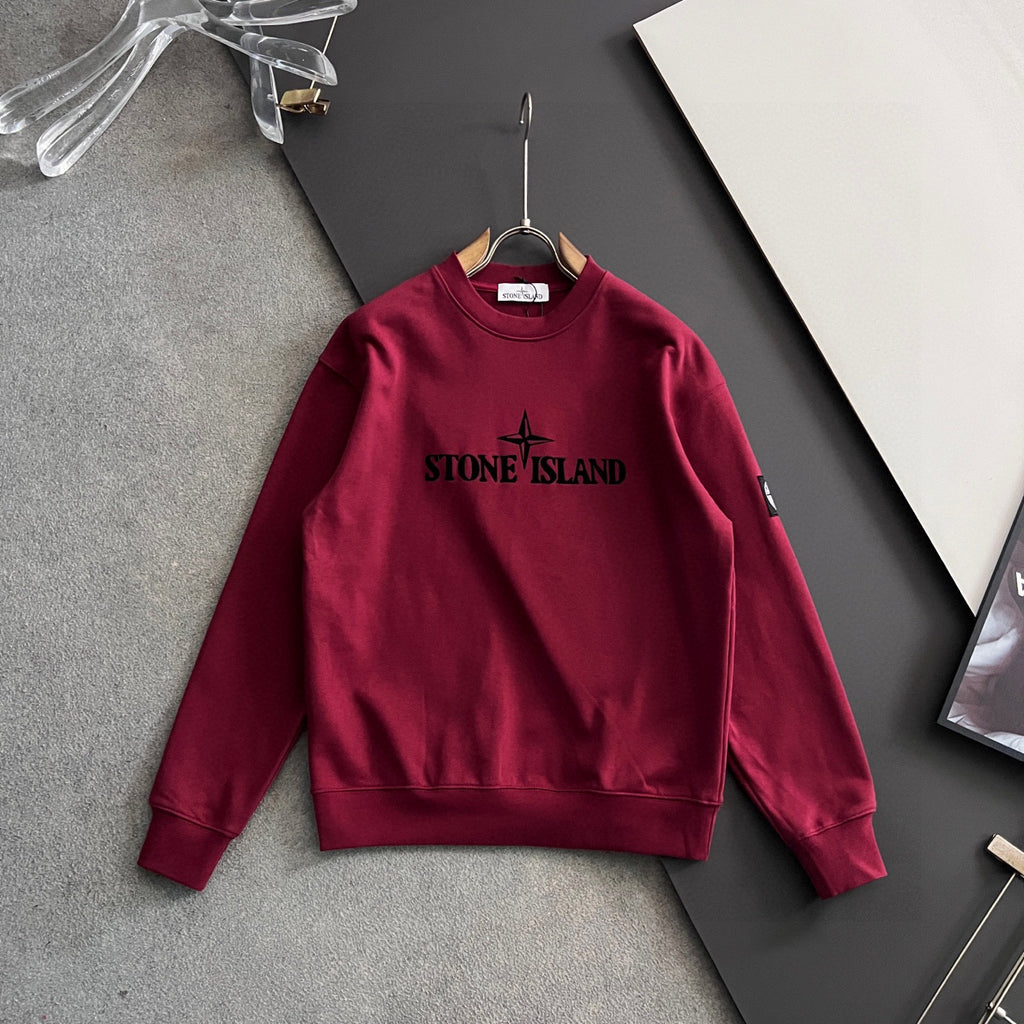Stone Island crewneck sweatshirt, maroon, long sleeves with front graphic