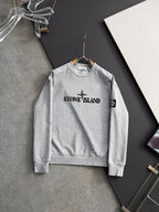 Grey Stone Island sweatshirt with chest logo print and crew neckline