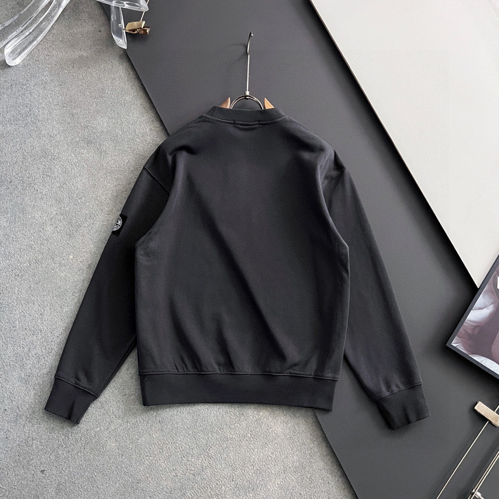 Stone Island sweatshirt back view, black crewneck with plain back