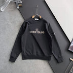 Stone Island sweatshirt, black crewneck with centered front logo print
