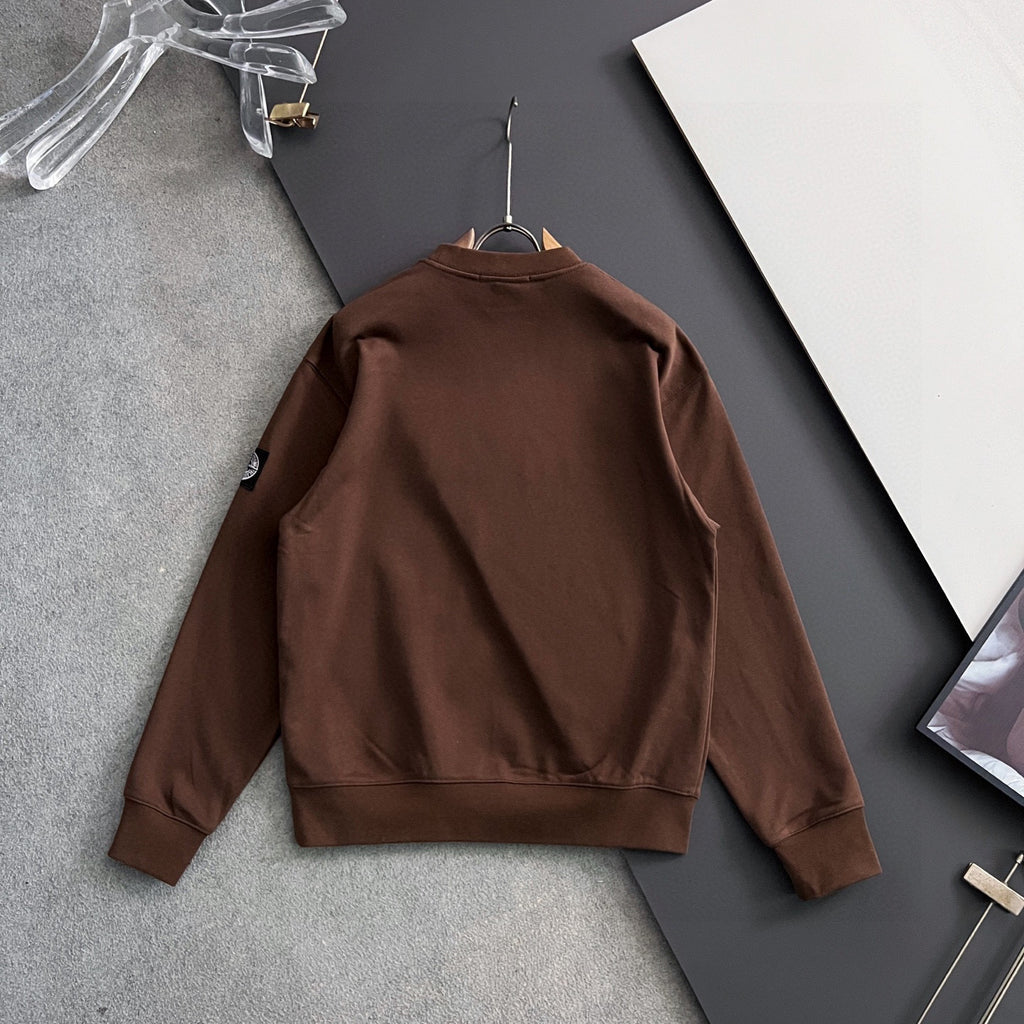 Brown crewneck sweatshirt back view with relaxed fit