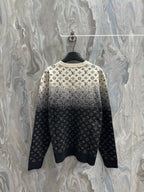 Crewneck sweater with LV-style monogram print and speckled ombre, dark navy