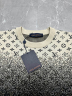 Crewneck sweater with ribbed neckline, beige and black monogram knit pattern