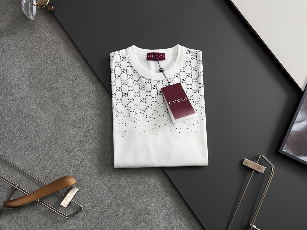 Gucci short-sleeve T-shirt on hanger, white GG monogram print, crew neck