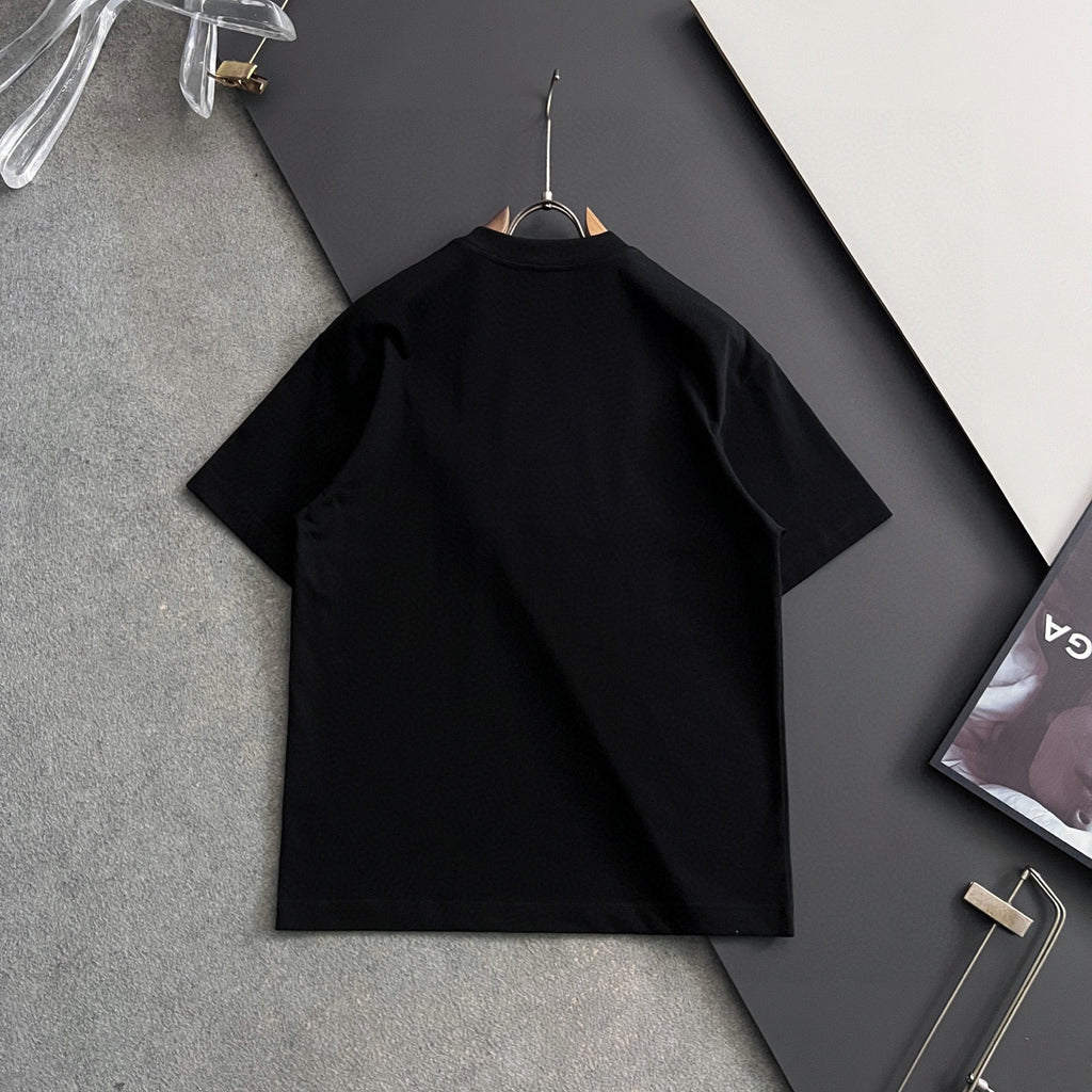 Black short-sleeve T-shirt on hanger