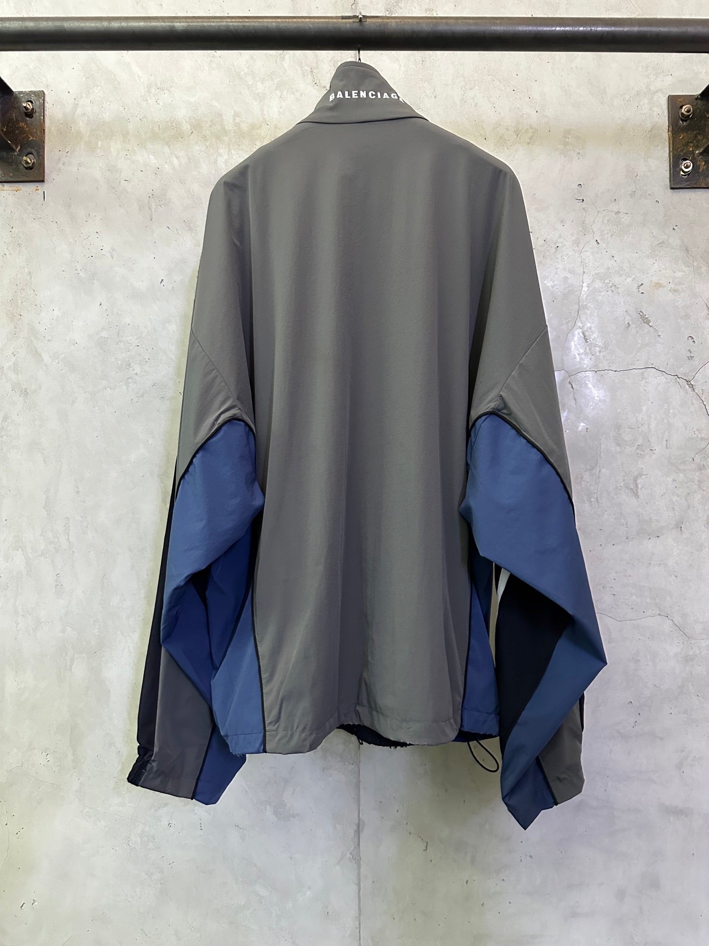 Balenciaga zip jacket, dark gray back with blue side panels and loose sleeves