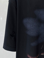 Graphic T-shirt sleeve, dark navy with distressed multicolor graphic print
