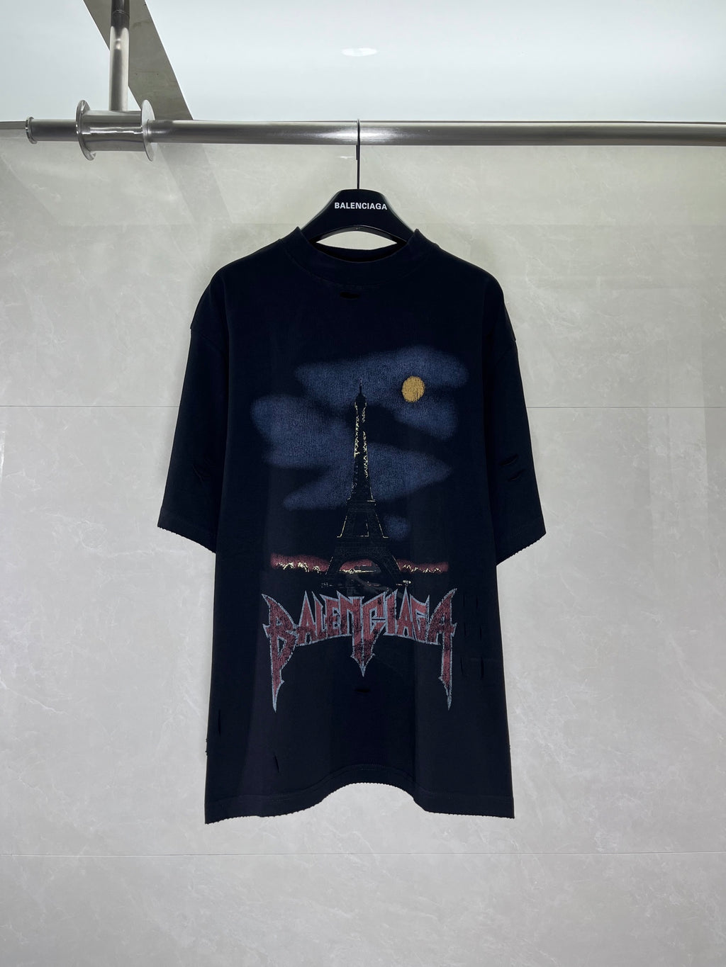 Balenciaga graphic T-shirt, dark navy crewneck with multicolor front artwork