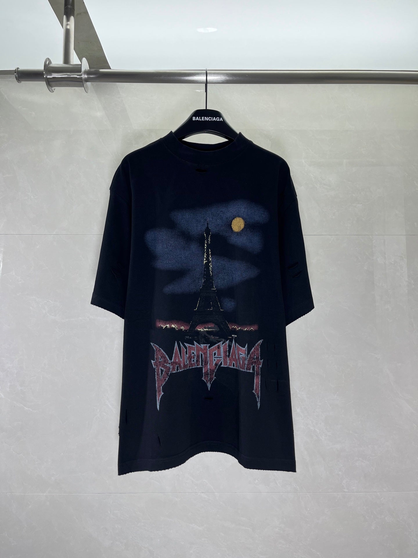 Balenciaga graphic T-shirt, dark navy crewneck with multicolor front artwork