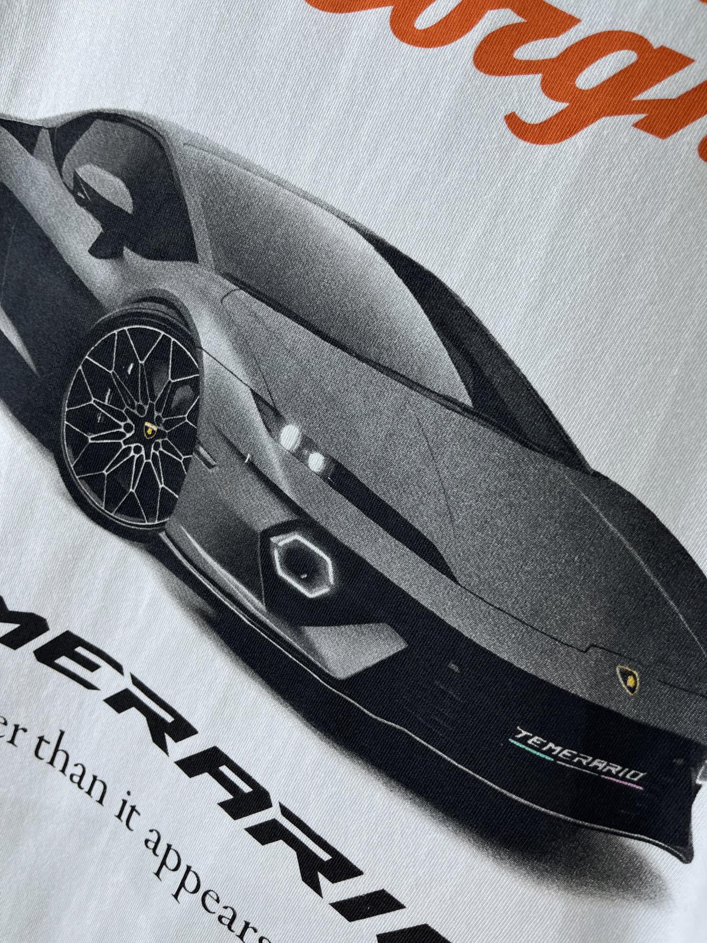 Light blue T-shirt with black Lamborghini car and RACING graphic