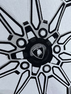 Light blue T-shirt with black wheel graphic and Lamborghini emblem