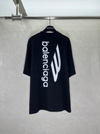 Dark navy T-shirt with large back print and 'balenciaga' lettering