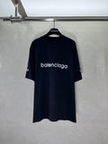 Balenciaga dark navy T-shirt with front logo print, crew neck, short sleeves