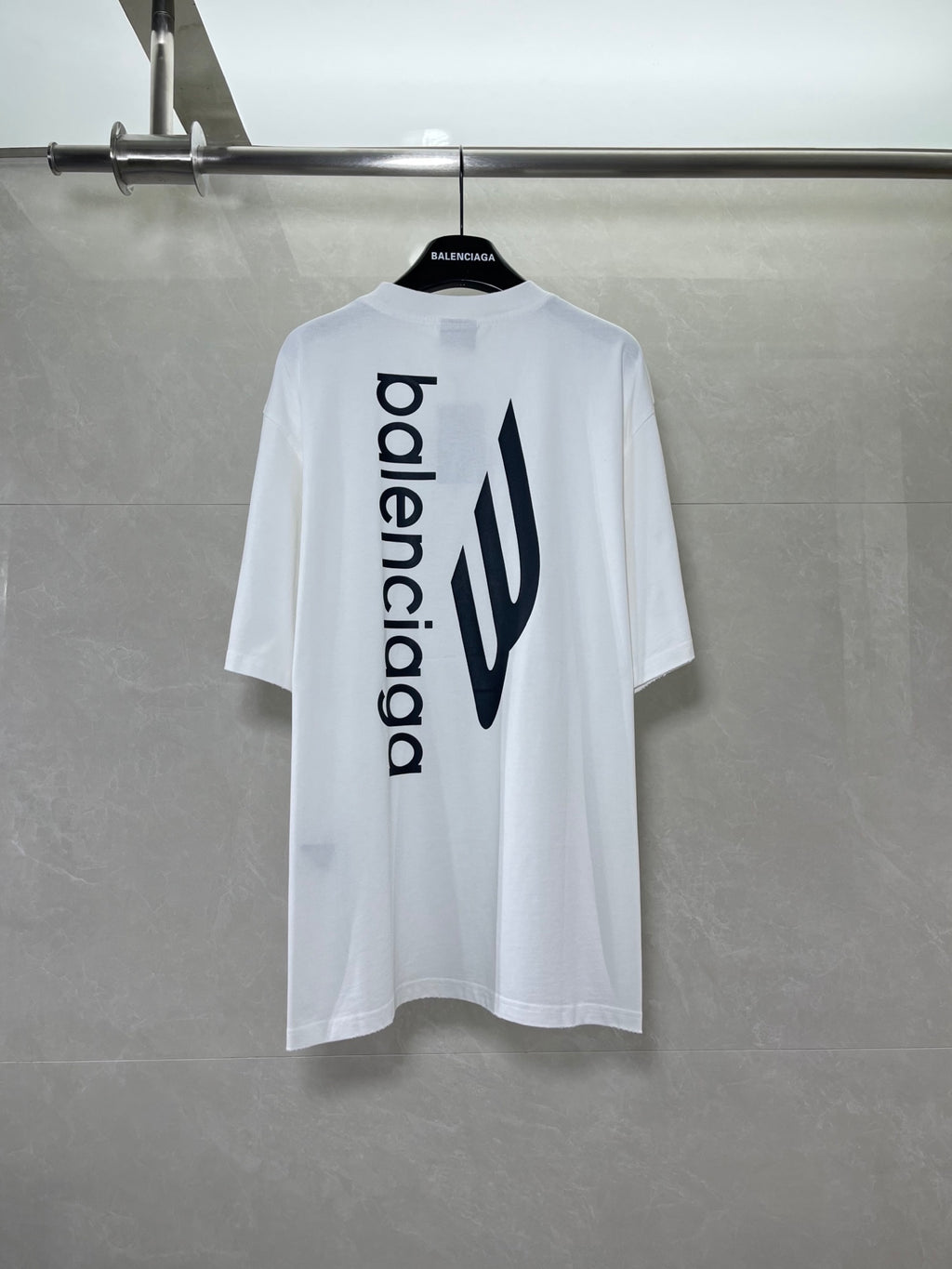 White T-shirt with Balenciaga logo and large back graphic, short sleeves