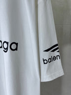 White T-shirt sleeve and side hem with Balenciaga logo print