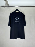 Black short-sleeve T-shirt with white Wi‑Fi logo and BALENCIAGA text