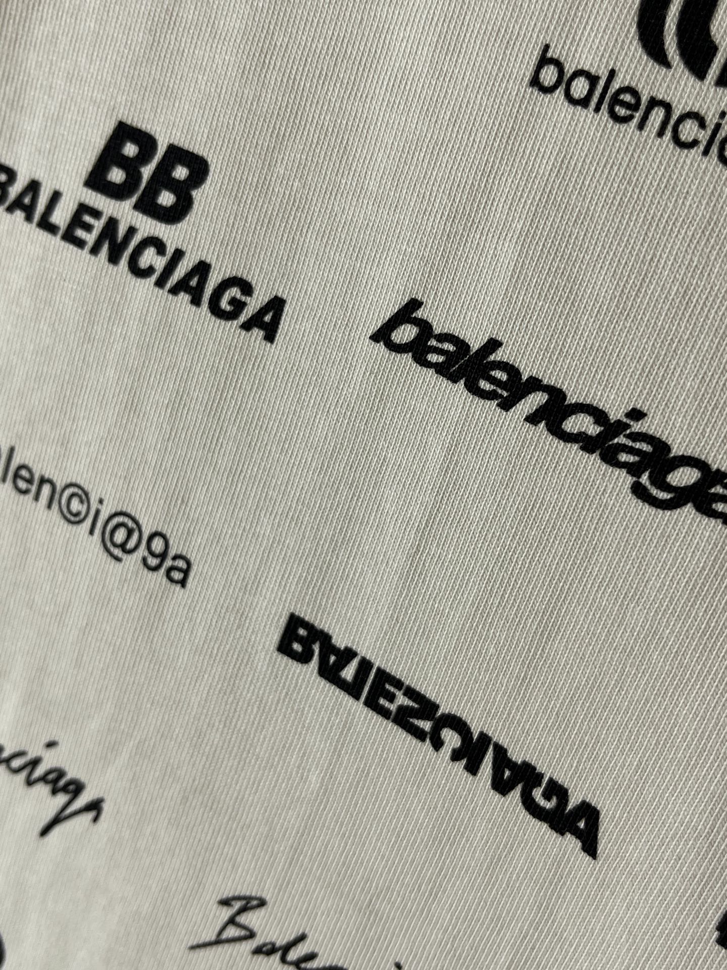 Close-up fabric showing Balenciaga and balenciaga text-style prints