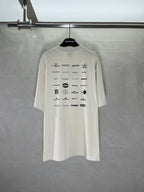 White short-sleeve T-shirt with Balenciaga logo and icon print on back