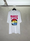 Balenciaga white T-shirt with multicolor “PARIS” graphic and palm tree print