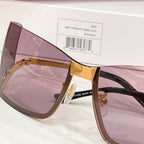 Gucci square sunglasses angled view with gold bridge and mauve tinted lenses