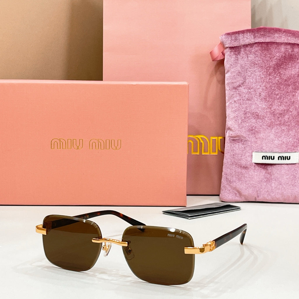 Sunglasses with dark brown lenses and gold metal frame and temples