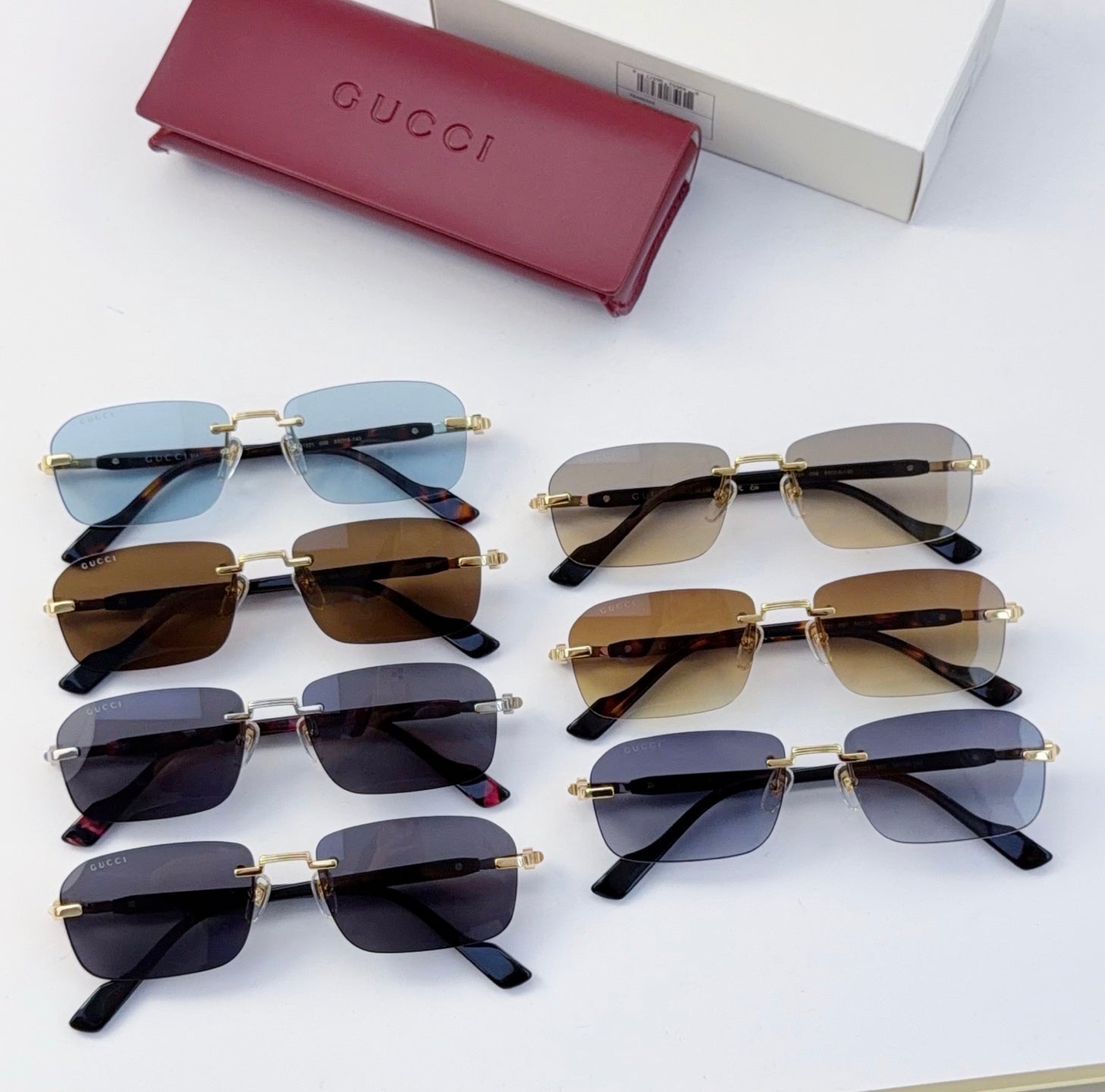 Assorted Gucci sunglasses set with multiple lens colors and gold-tone frames