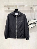 Dior hooded jacket, dark with front zipper and DIOR logo on chest