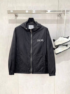 Dior hooded jacket, dark with front zipper and DIOR logo on chest