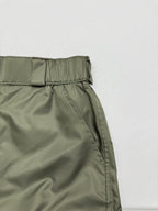 Olive cargo shorts with elastic waistband and stitched front panel
