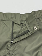 Olive cargo shorts front fly with zip and overlapping panel