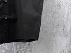 Short-sleeve button-up shirt, dark black, side hem detail