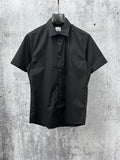 Burberry short-sleeve button-up shirt, dark black with pointed collar and front buttons