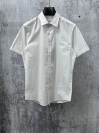 Burberry short-sleeve shirt, white cotton, pointed collar and button front placket
