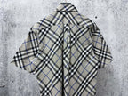 Burberry plaid short-sleeve button-up shirt, back view with yoke and pleat