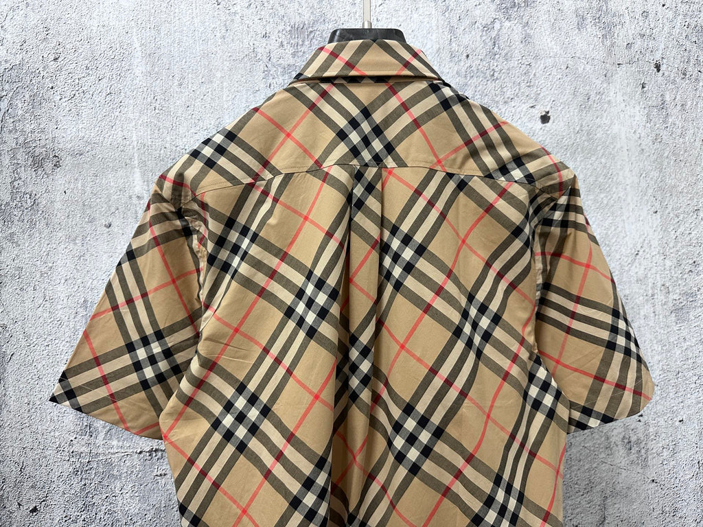 Burberry short-sleeve plaid shirt back view with wide yoke