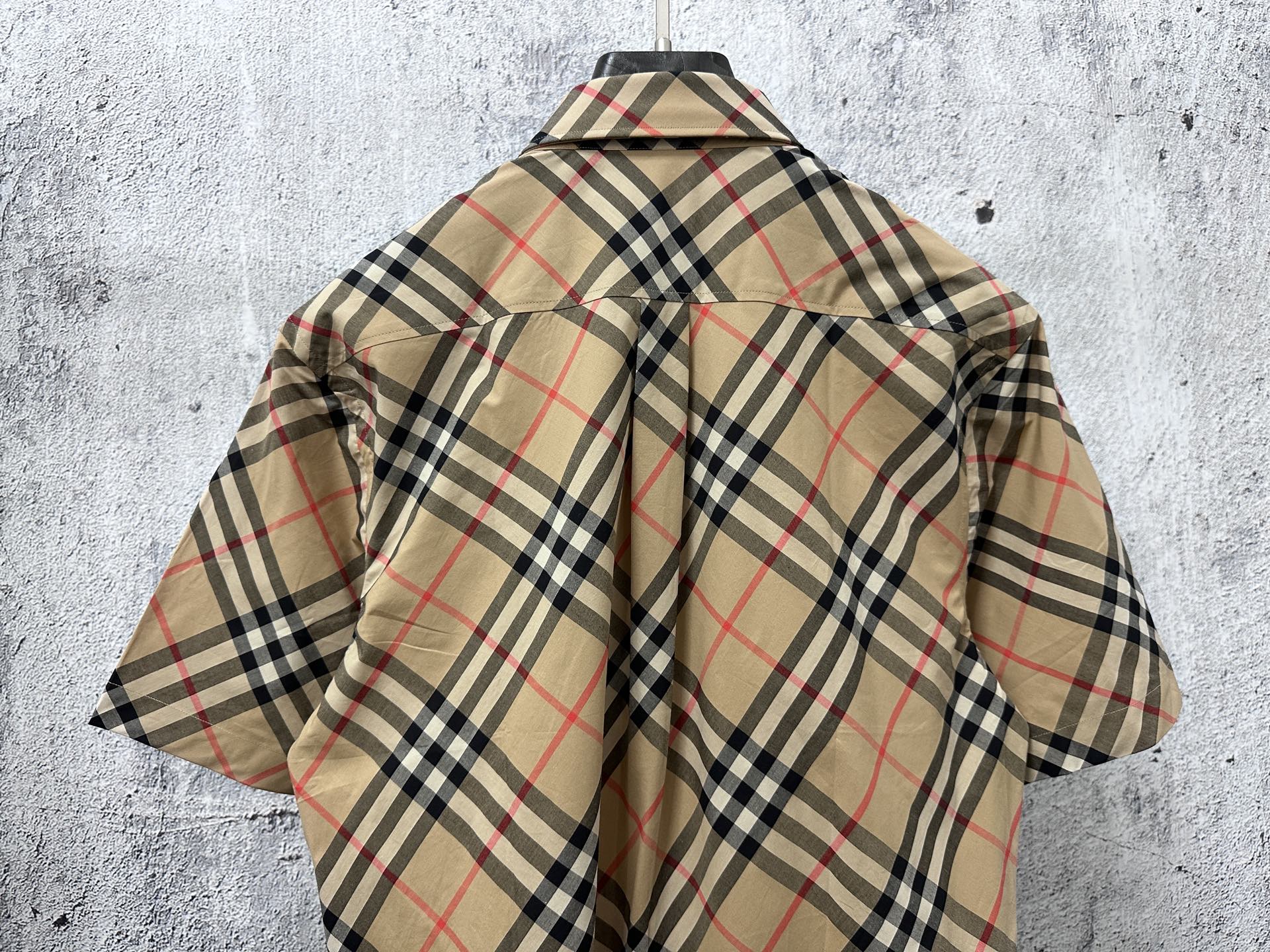 Burberry short-sleeve plaid shirt back view with wide yoke