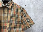 Burberry plaid short-sleeve shirt sleeve with button detail and check pattern