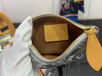Louis Vuitton bag interior with tan leather label and zip top