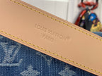 Tan leather trim with Louis Vuitton PARIS embossing and yellow edge stitching