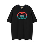 Black Gucci short-sleeve T-shirt with multicolor logo front