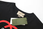 Black Gucci T-shirt neckline with hanging brand label