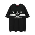 Black short-sleeve T-shirt with Gucci logo and "Firenze 1921" front graphic