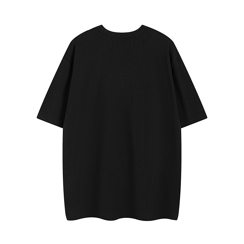 Black short-sleeve T-shirt with plain back and crew neck
