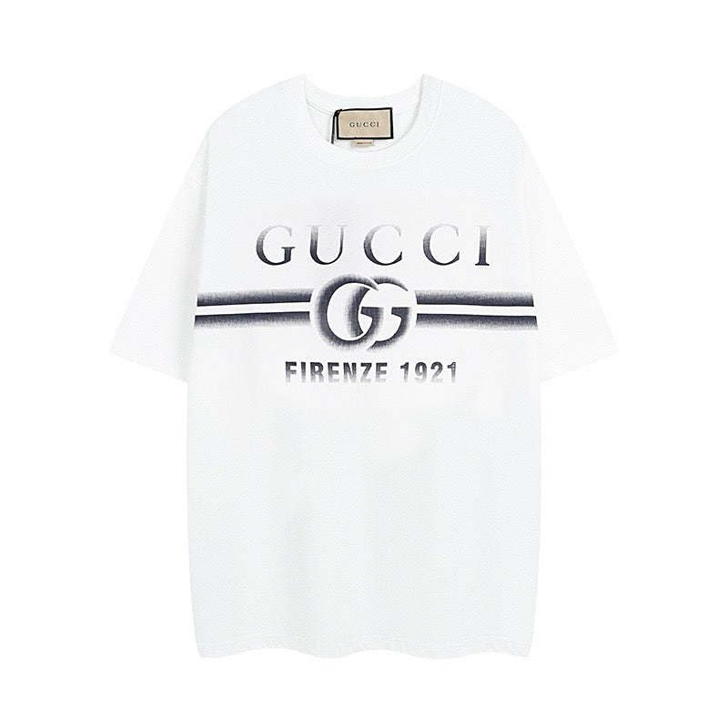 White Gucci short-sleeve T-shirt with large front GUCCI Firenze 1921 graphic