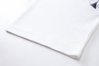 White T-shirt sleeve seam with curved hem edge