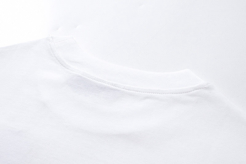 White crew-neck T-shirt collar with clean stitching